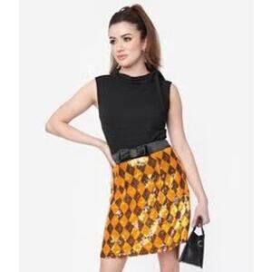 Smak Parlour X Unique Vintate Orange and Black Sequin Skirt Halloween Sz 1X